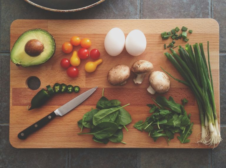 mindful eating - carefully selected ingredients laid out on a board