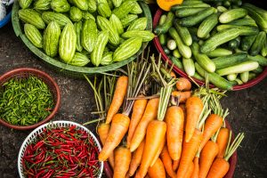 carrots, cucumbers, and peppers